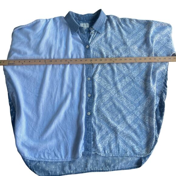 American Eagle Shirt Womens Large Blue Patchwork Button Down Linen Blend Boho - Picture 8 of 8